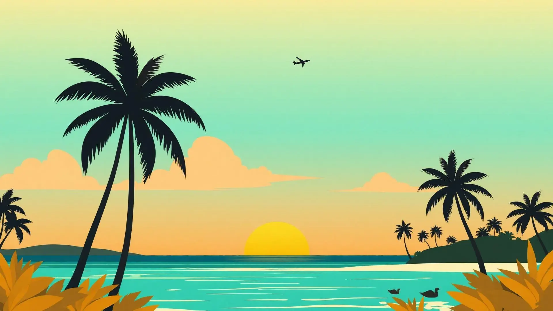 Tropical beach sunset with palm trees